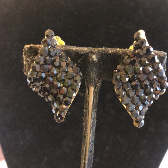 Jet Black Pavé Crystal Clip On Earrings-Boutique - Picture 3 of 7